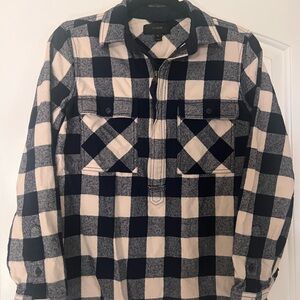 J.Crew navy and white plaid 1/4 zip flannel wool pullover shirt jacket size XS